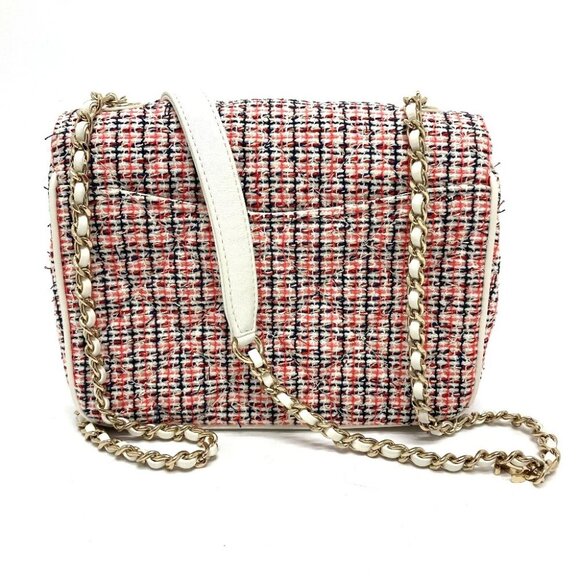 CHANEL CC Flap Pochette Chain Shoulder Bag Leather / tweed White x Red - Picture 12 of 13